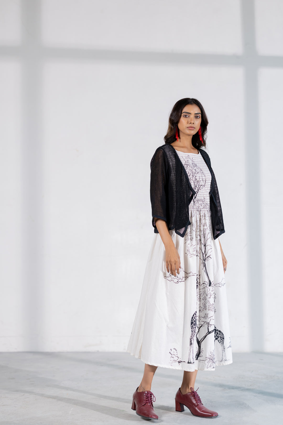 Savannah Smocked Midi Dress with Shrug