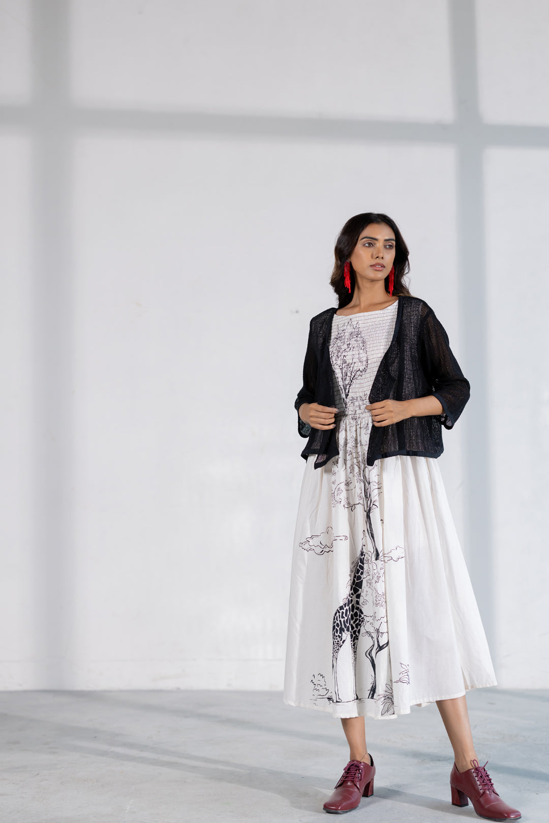 Savannah Smocked Midi Dress with Shrug