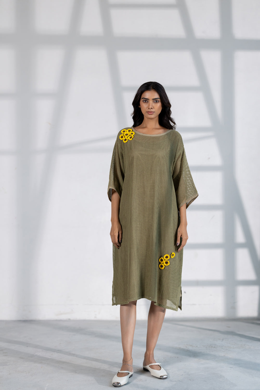 Khaki Marigold Mesh Dress
