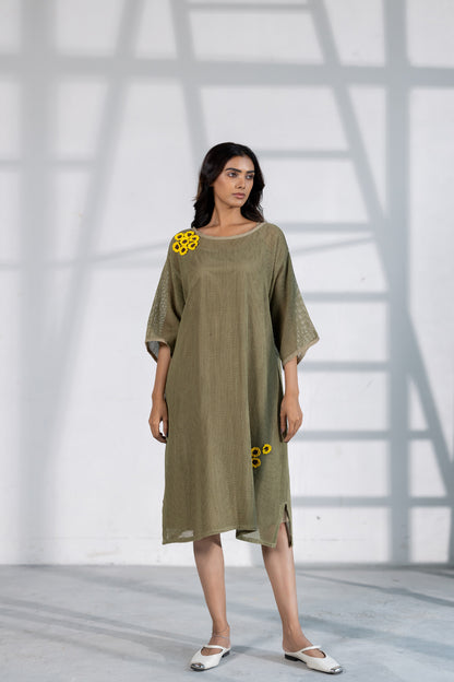 Khaki Marigold Mesh Dress