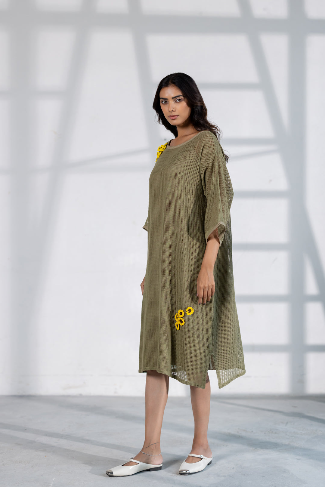 Khaki Marigold Mesh Dress