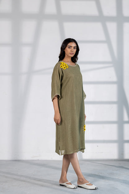 Khaki Marigold Mesh Dress