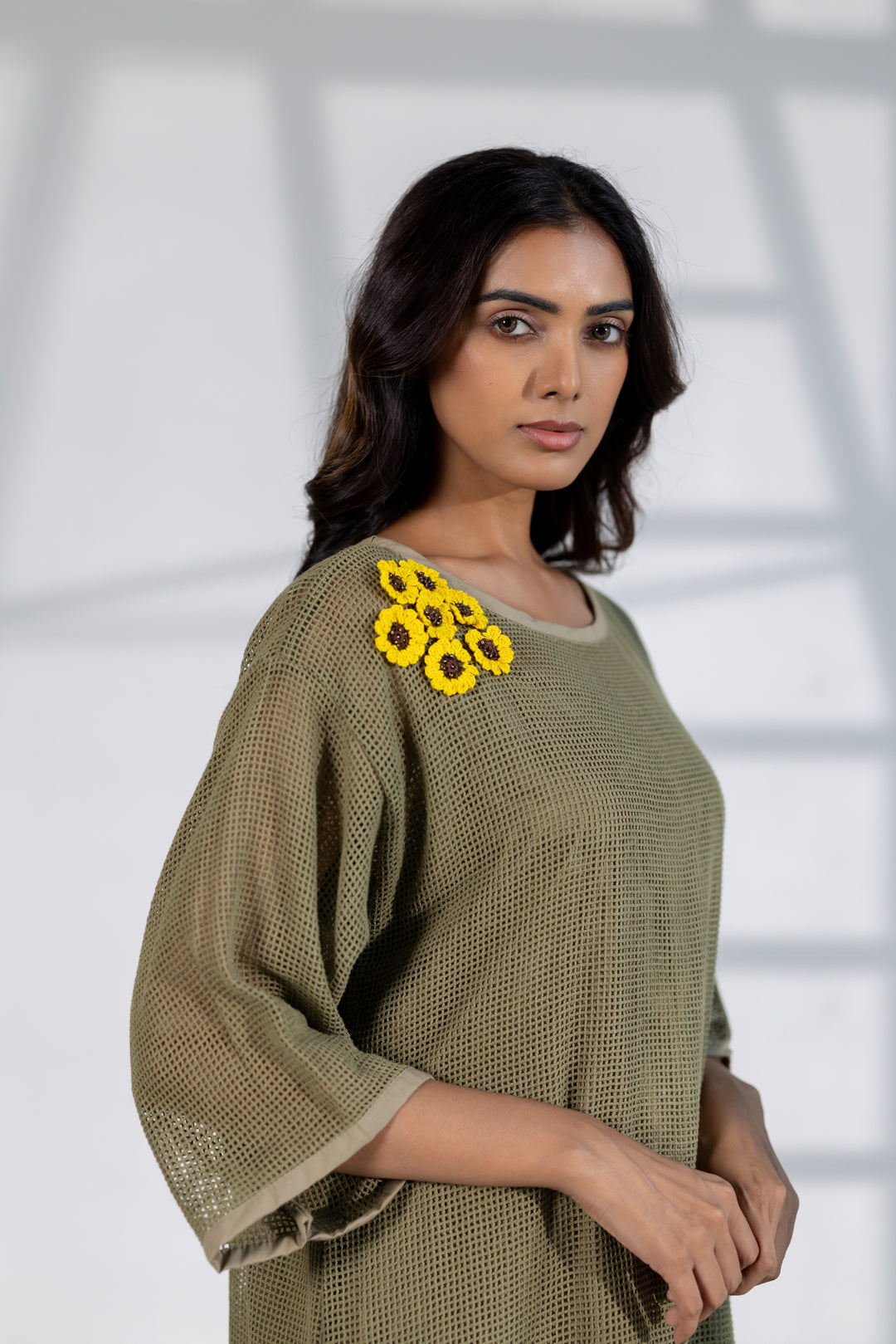Khaki Marigold Mesh Dress