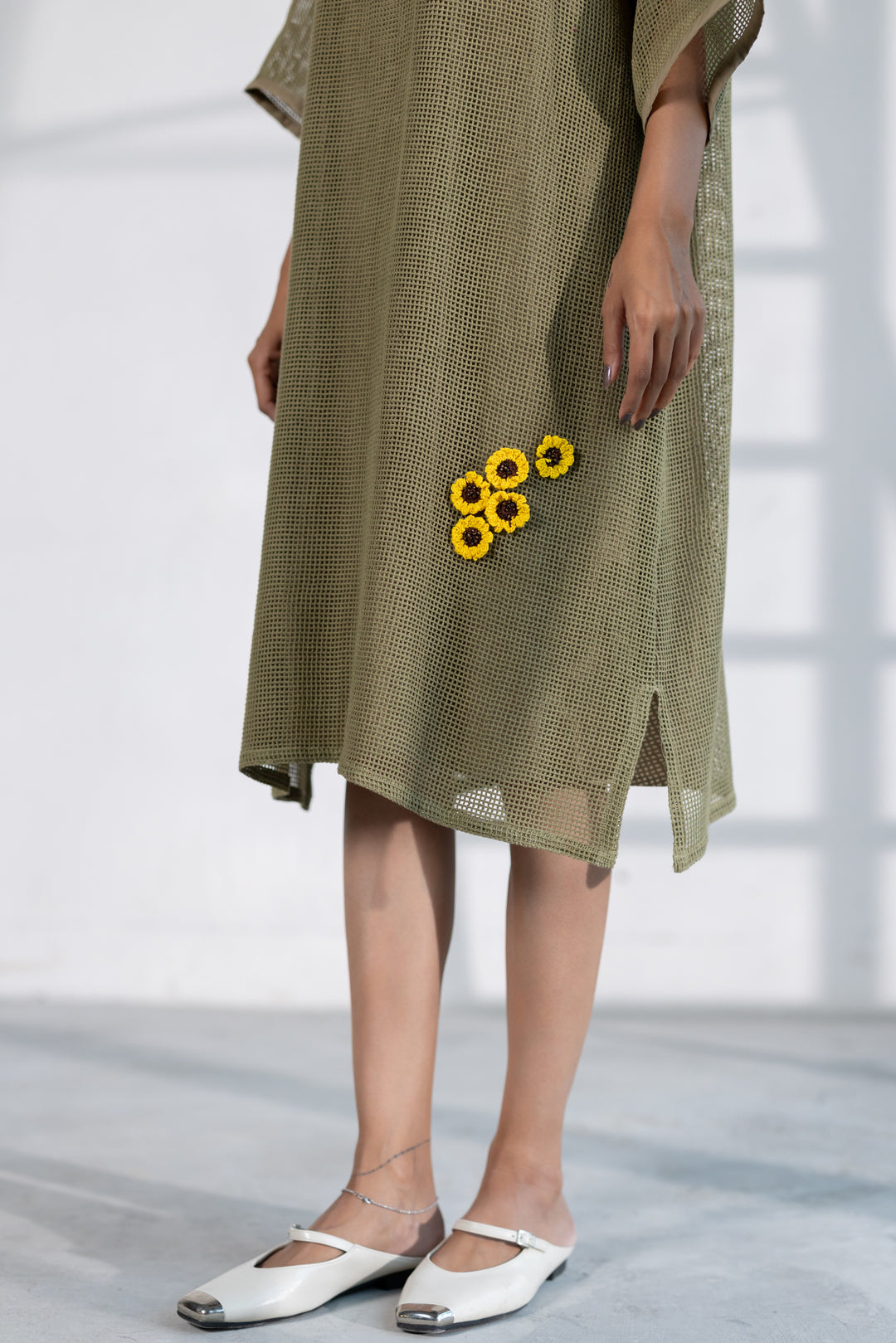Khaki Marigold Mesh Dress