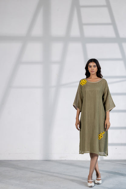 Khaki Marigold Mesh Dress