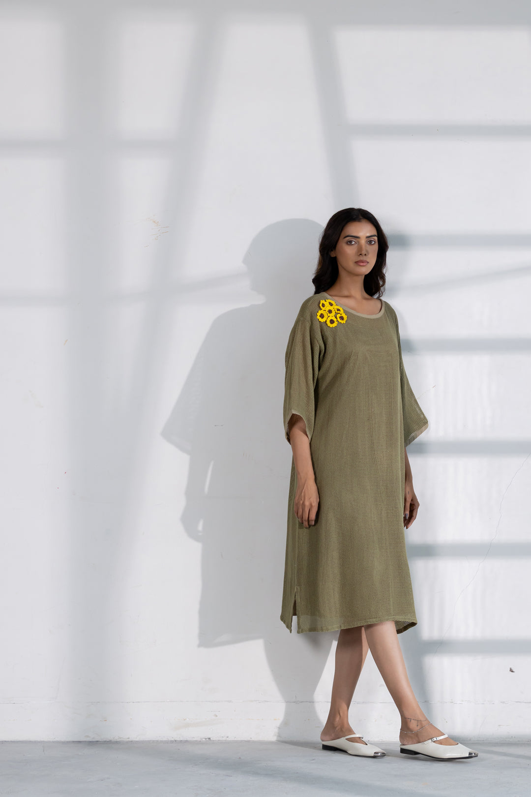 Khaki Marigold Mesh Dress