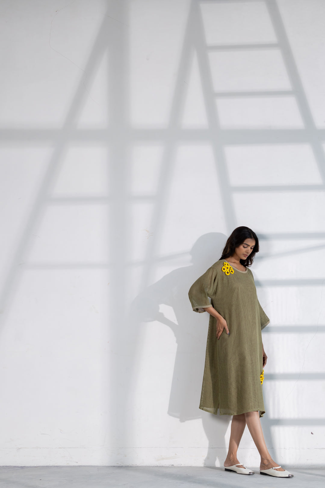 Khaki Marigold Mesh Dress