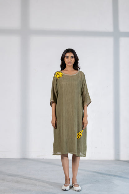 Khaki Marigold Mesh Dress