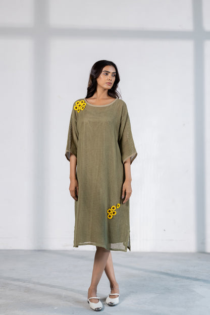 Khaki Marigold Mesh Dress