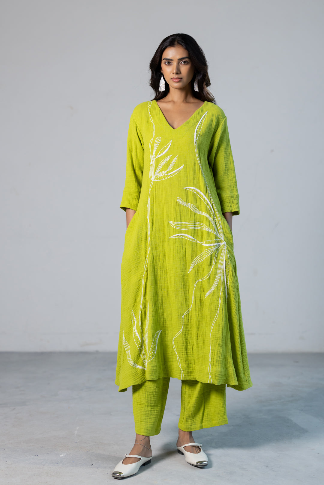 Lime Leaf Embroidered Set