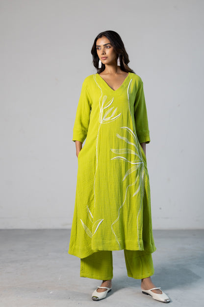 Lime Leaf Embroidered Set