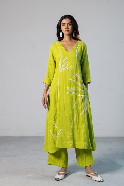 Lime Leaf Embroidered Set