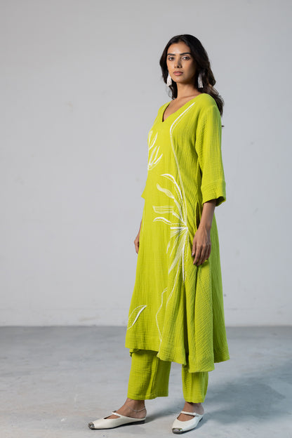 Lime Leaf Embroidered Set