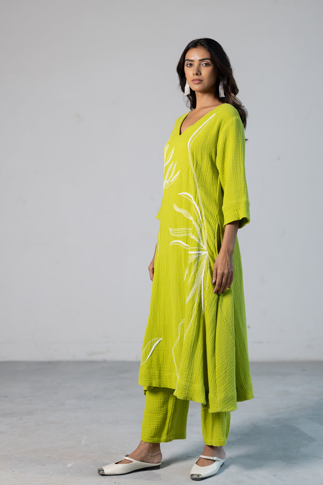 Lime Leaf Embroidered Kurta