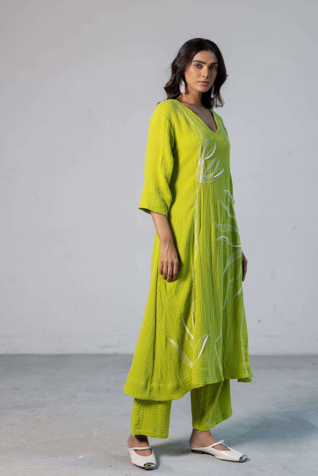 Lime Leaf Embroidered Kurta