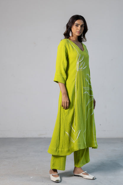 Lime Leaf Embroidered Set