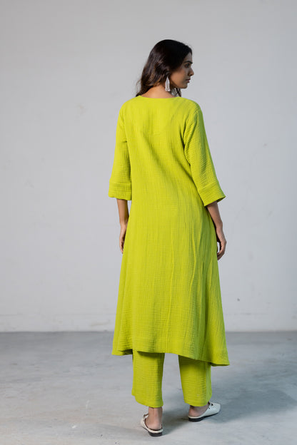 Lime Leaf Embroidered Kurta