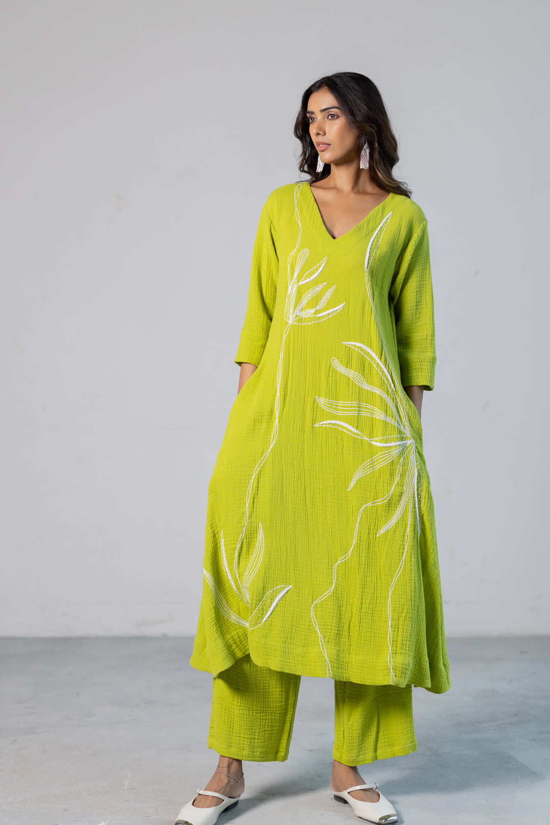 Lime Leaf Embroidered Kurta