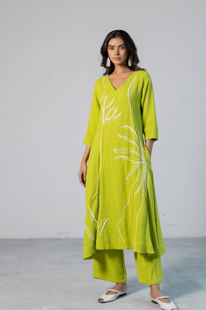 Lime Leaf Embroidered Set