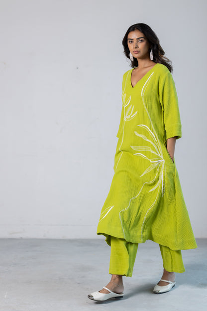 Lime Leaf Embroidered Set