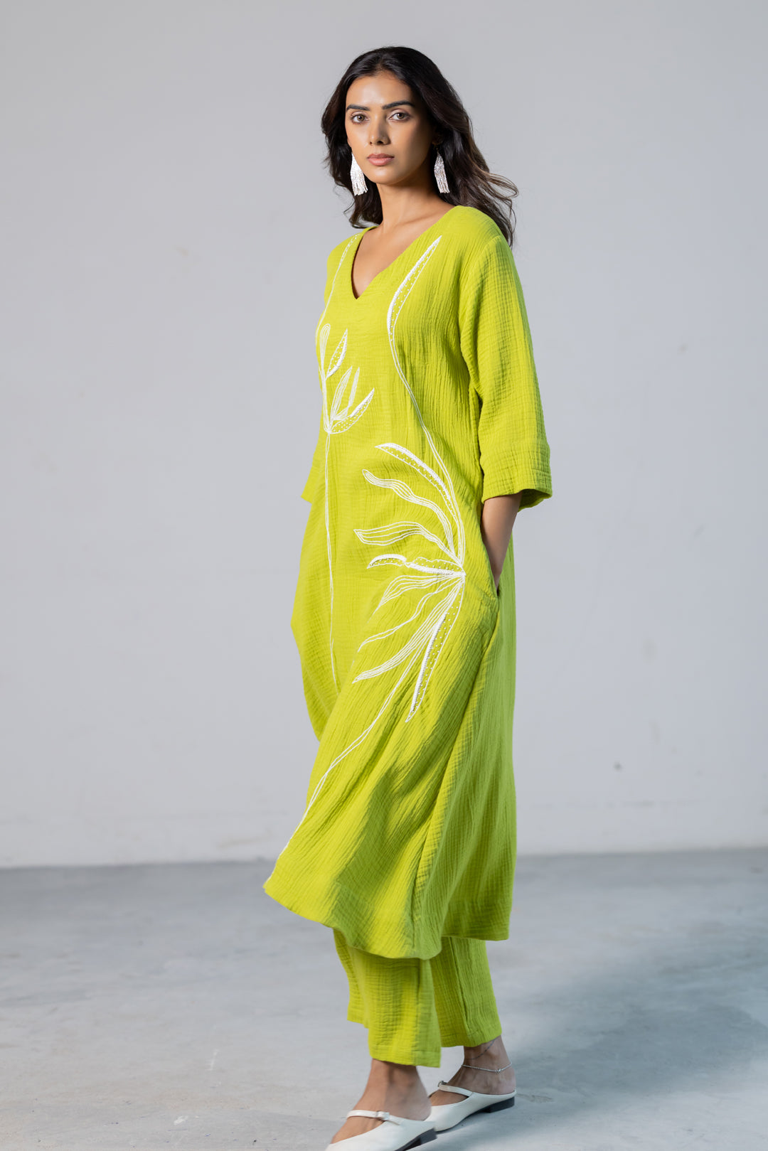 Lime Leaf Embroidered Set