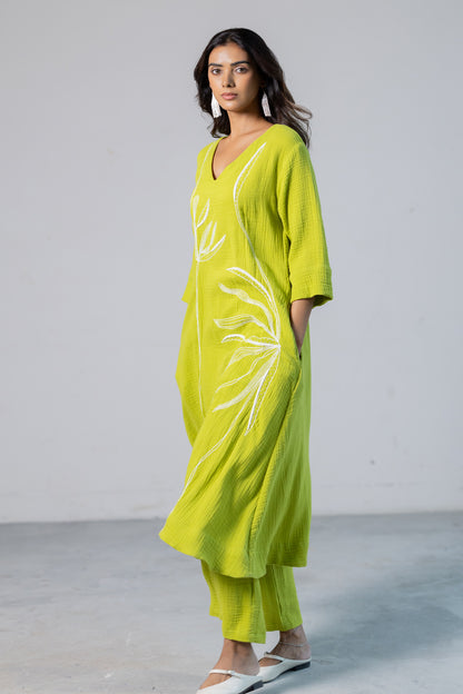 Lime Leaf Embroidered Set