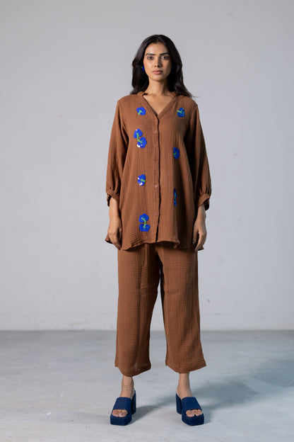 Cinnamon Blue embroidered Co-ord