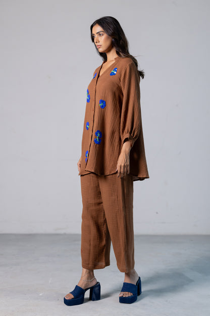 Cinnamon Blue embroidered Co-ord