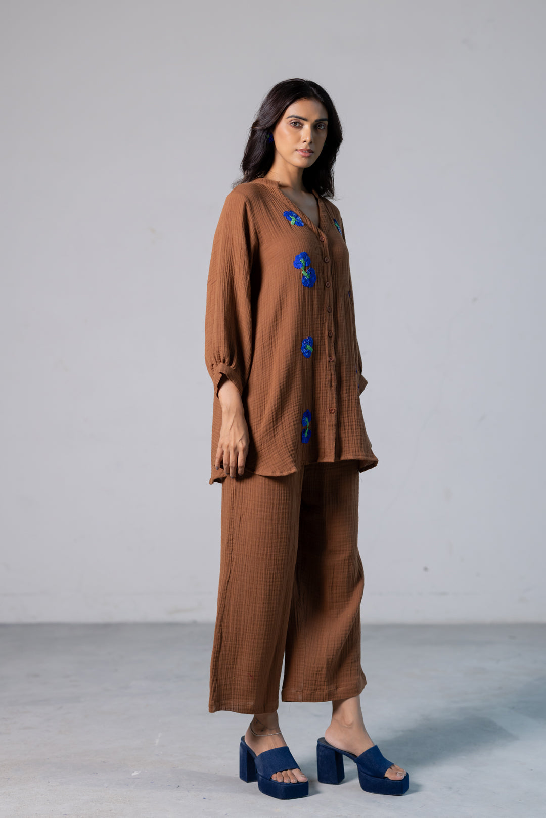 Cinnamon Blue embroidered Co-ord