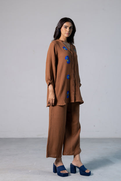 Cinnamon Blue embroidered Co-ord