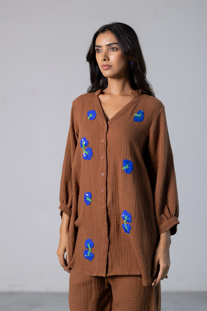 Cinnamon Blue embroidered Co-ord