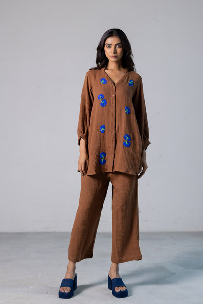 Cinnamon Blue embroidered Co-ord