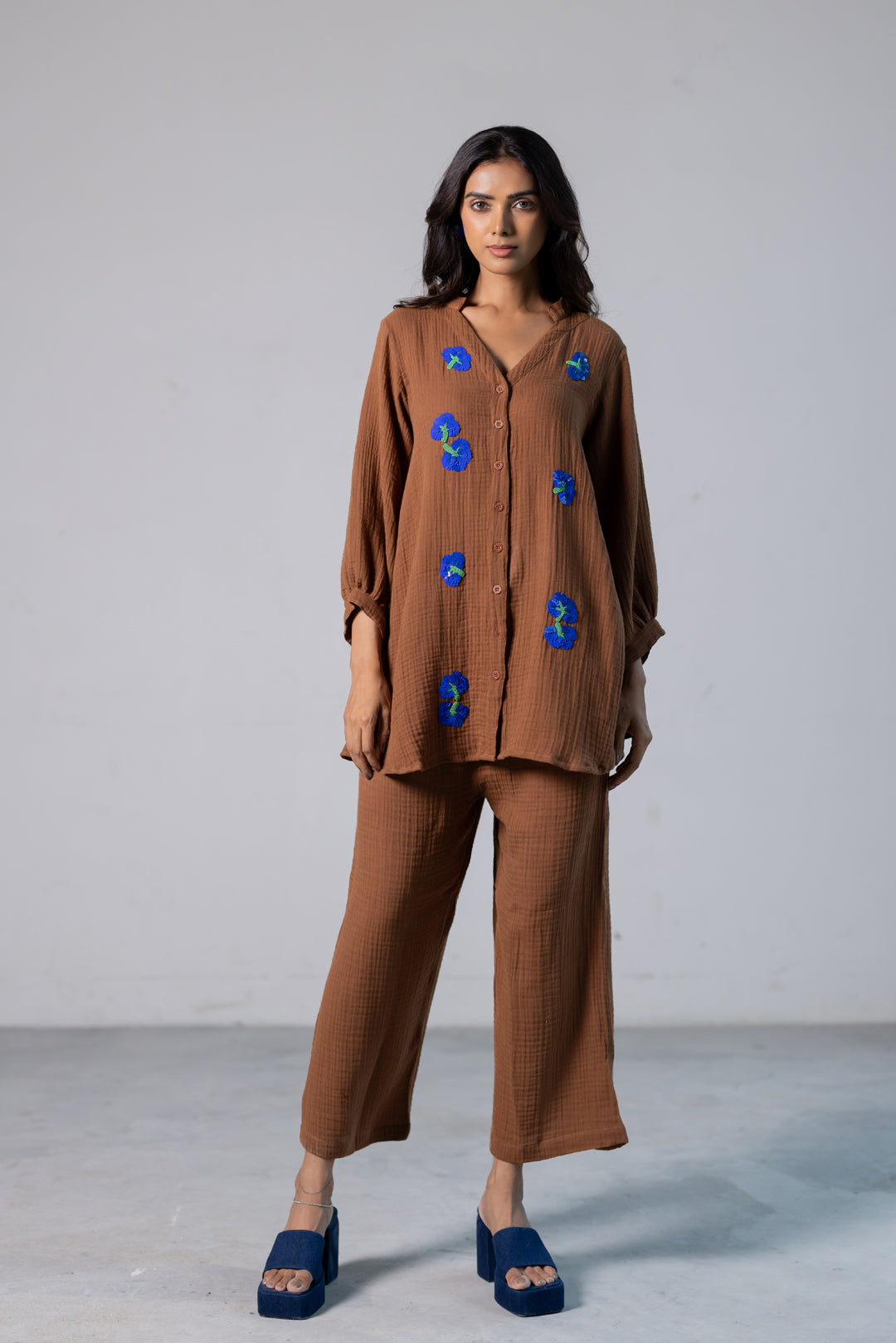 Cinnamon Blue embroidered Top