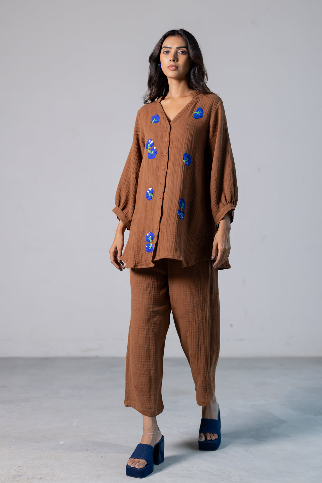 Cinnamon Blue embroidered Co-ord