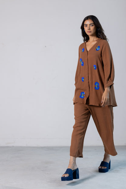 Cinnamon Blue embroidered Co-ord