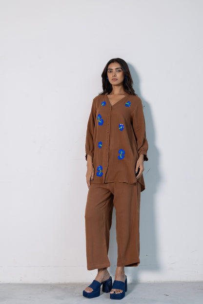 Cinnamon Blue embroidered Co-ord