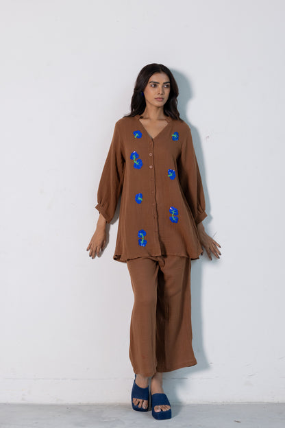 Cinnamon Blue embroidered Top
