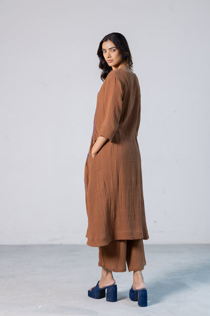 Cinnamon Leaf Embroidered Kurta