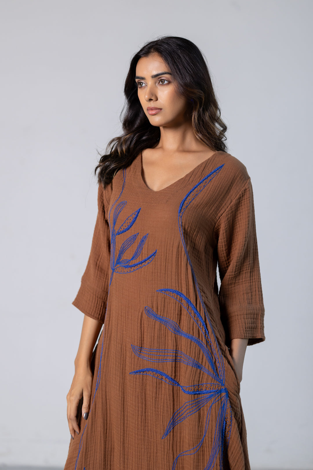 Cinnamon Leaf Embroidered Kurta