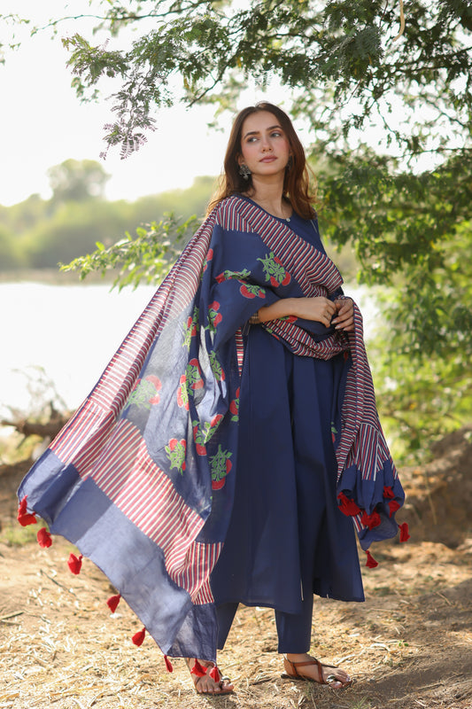 Monsoon Blue Kurta Set with Dupatta