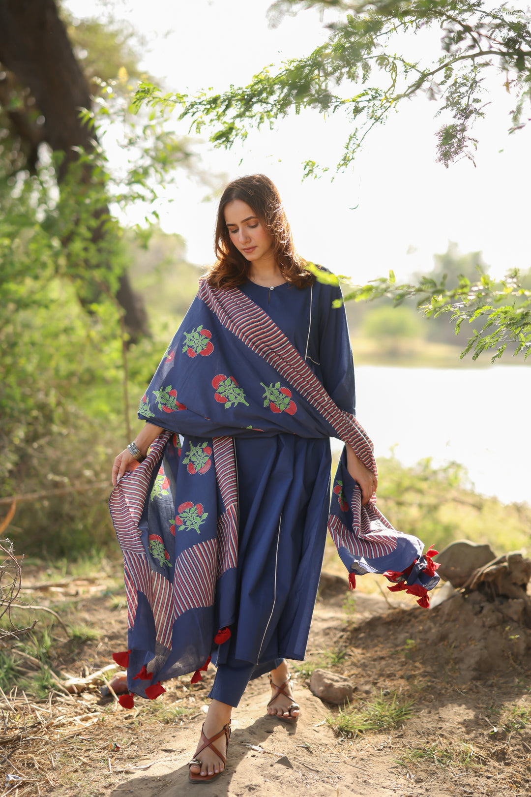 Monsoon Blue Kurta Set with Dupatta