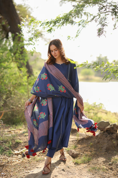 Monsoon Blue Kurta Set with Dupatta