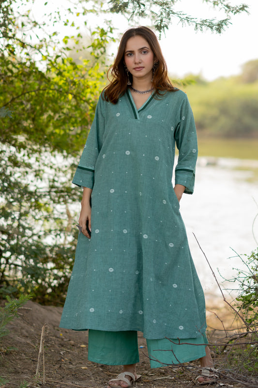 Neem Green Jaamdani Kurta Set
