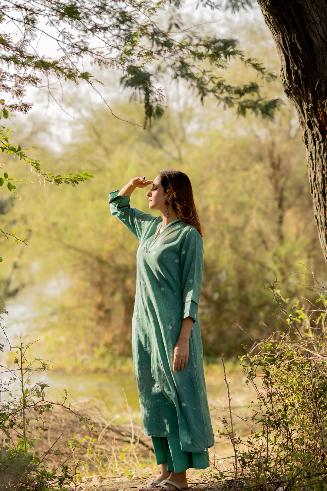 Neem Green Jaamdani Kurta Set