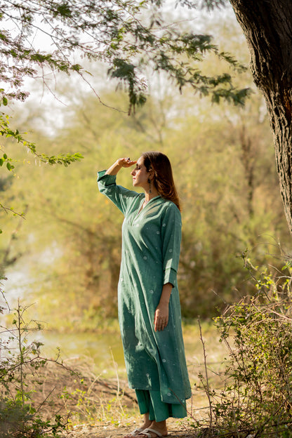 Neem Green Jaamdani Kurta Set