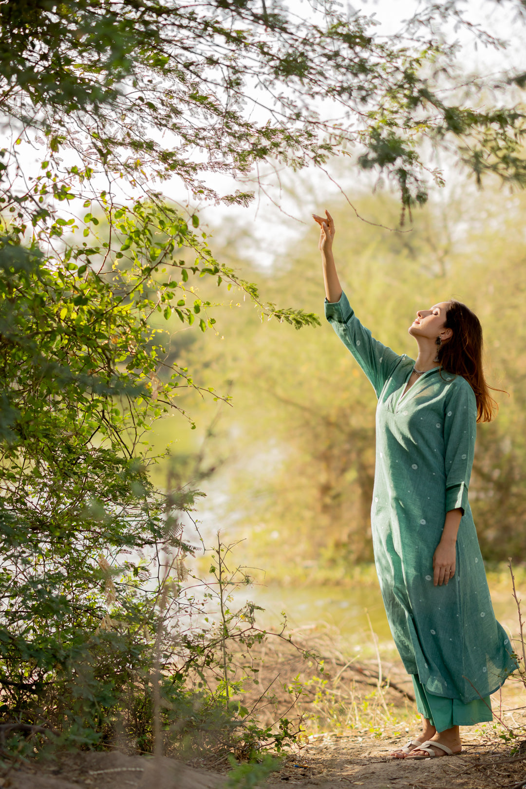 Neem Green Jaamdani Kurta Set