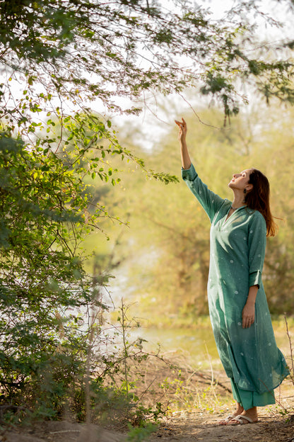 Neem Green Jaamdani Kurta Set