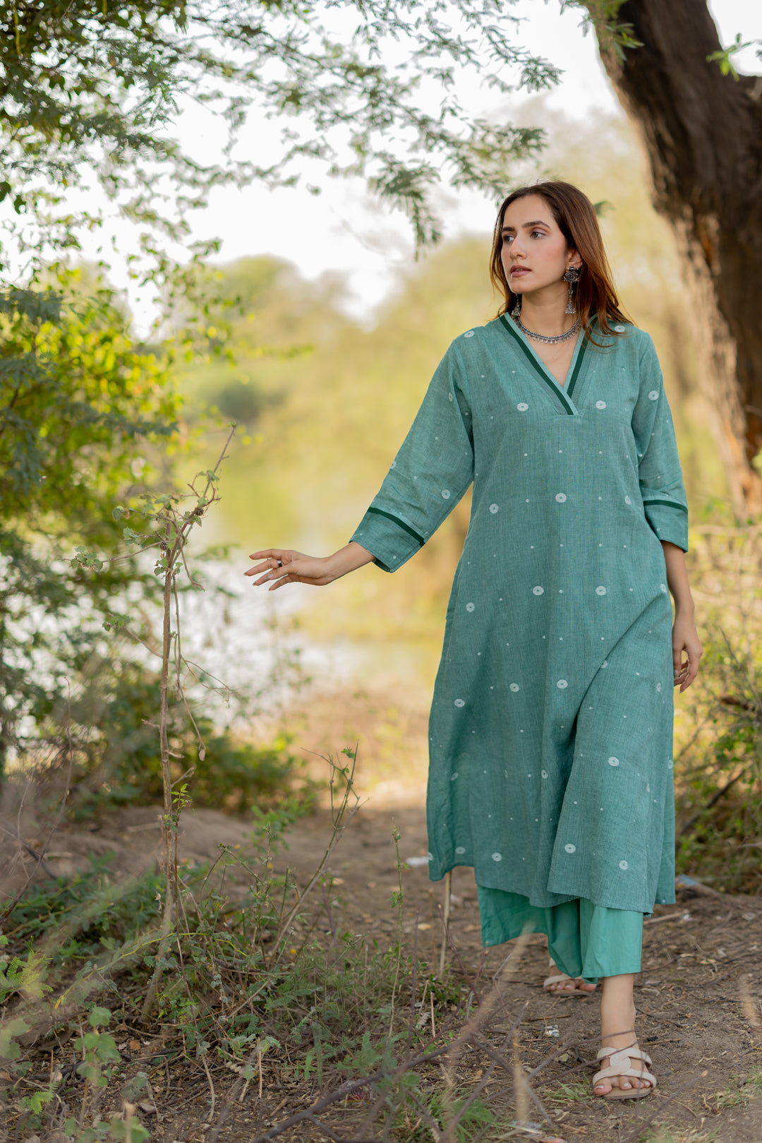 Neem Green Jaamdani Kurta Set