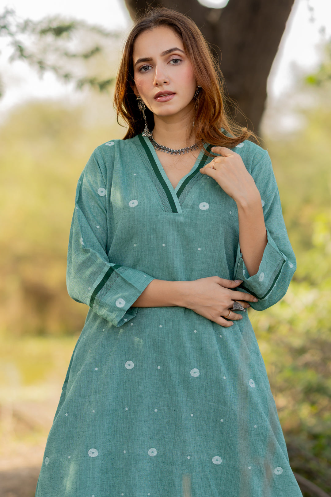 Neem Green Jaamdani Kurta Set