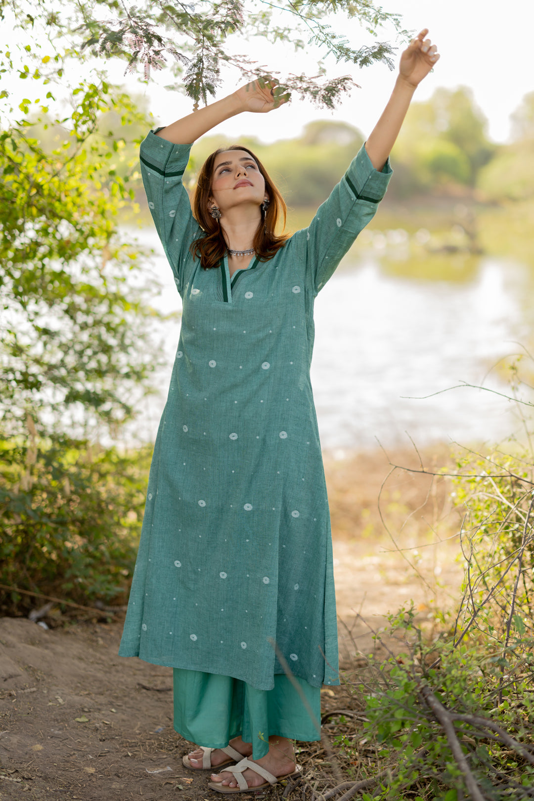 Neem Green Jaamdani Kurta Set